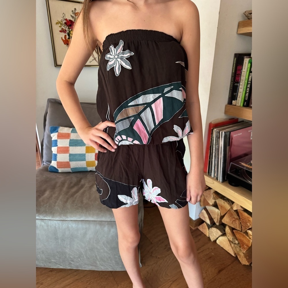 Black Floral Strapless Shorts Romper
